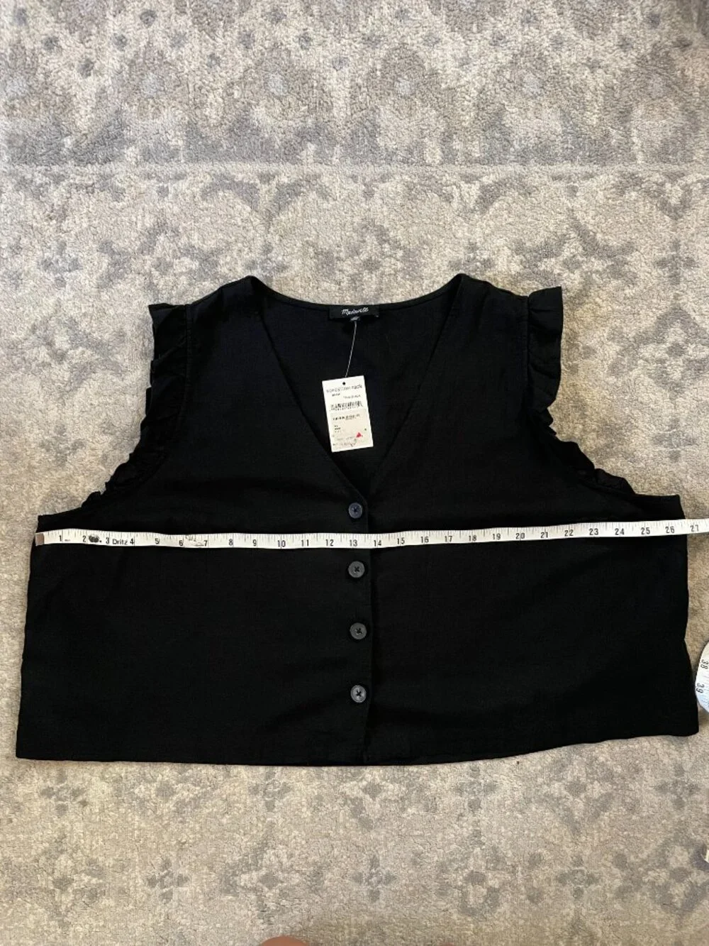 NWT Madewell Ruffle Sleeve Boxy Cropped V-neck Button Top - 22/2X - Picture 4 of 5